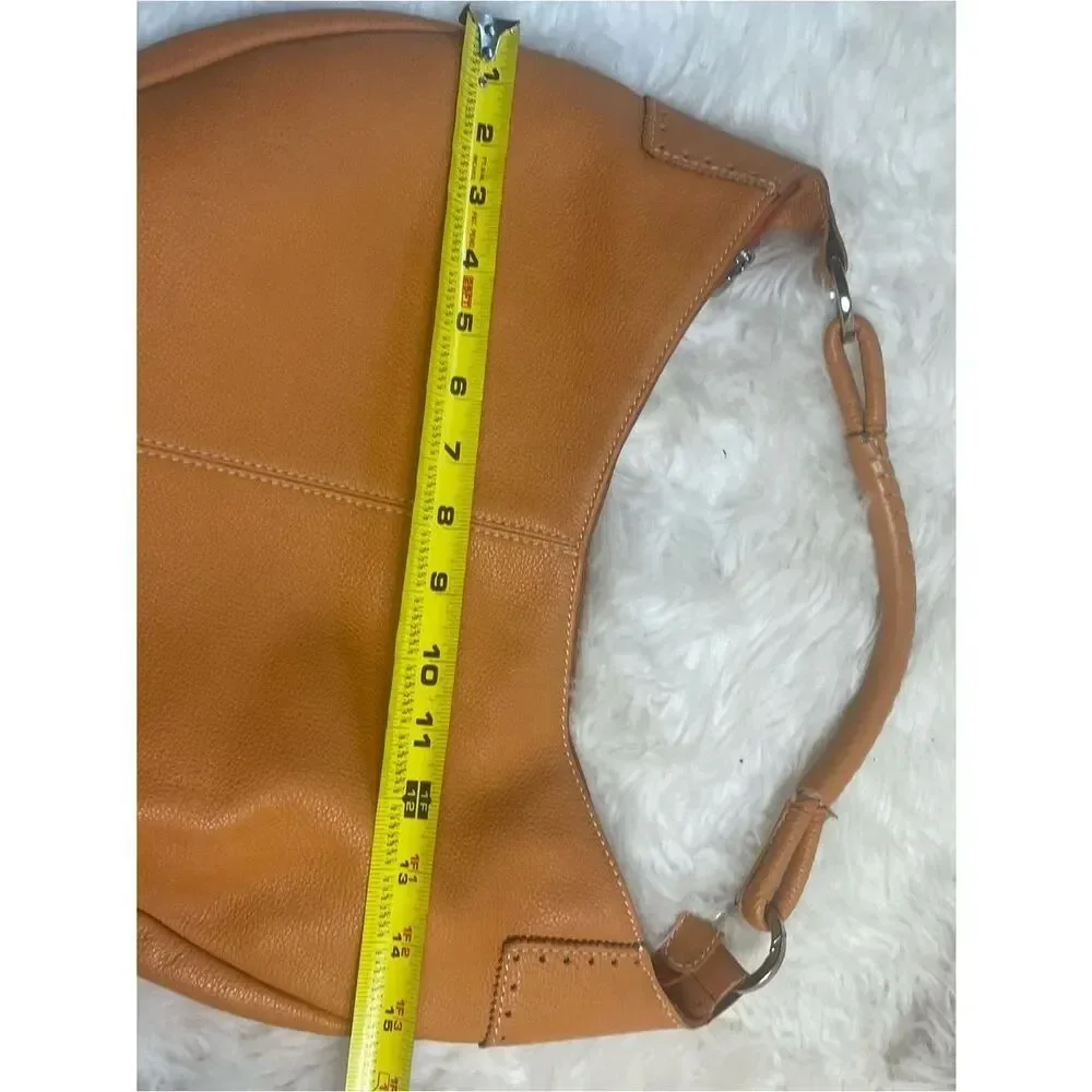 PRUNE Hobo leather Orange Medium Bag stitching accents silver tone hardwares .